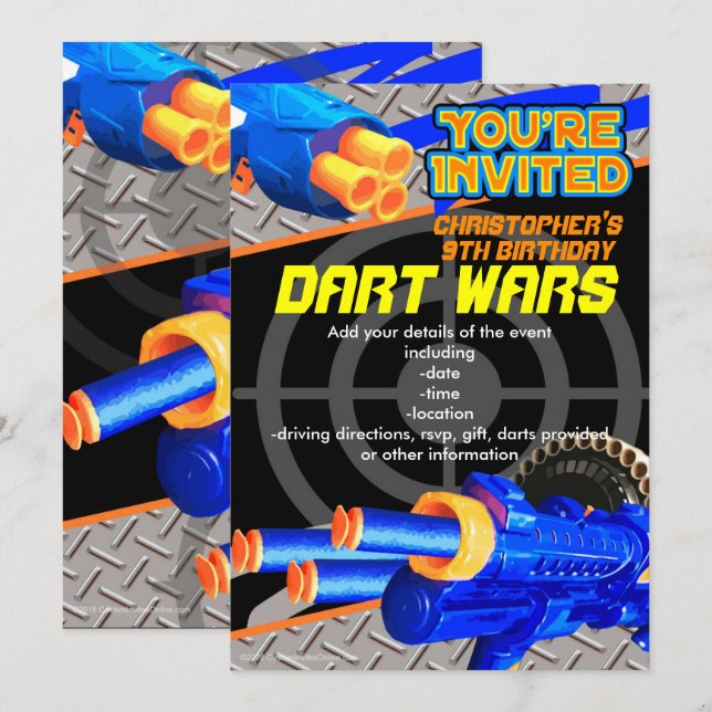Garotos Convite de aniversário Dart Wars (Frente/Verso)