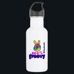 Garrafa 100% Groovy Rainbow com Sinal de Paz Mão Único<br><div class="desc">Uma garrafa de água única e personalizada,  legal e trivial,  com um design de tipografia contendo um sinal de paz no arco-íris,  com dedos erguidos num V. O texto diz 100% de ranhura numa letra esmerada. Design de tema hippie psicodélico.</div>