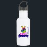 Garrafa 100% Groovy Rainbow com Sinal de Paz Mão Único<br><div class="desc">Uma garrafa de água única e personalizada,  legal e trivial,  com um design de tipografia contendo um sinal de paz no arco-íris,  com dedos erguidos num V. O texto diz 100% de ranhura numa letra esmerada. Design de tema hippie psicodélico.</div>