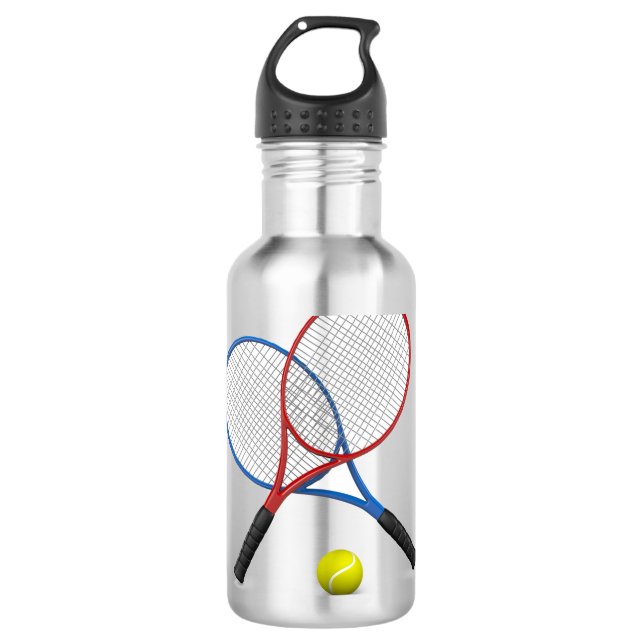 Garrafa 3Rackets de tênis azul e vermelho com bola de têni (Frente)
