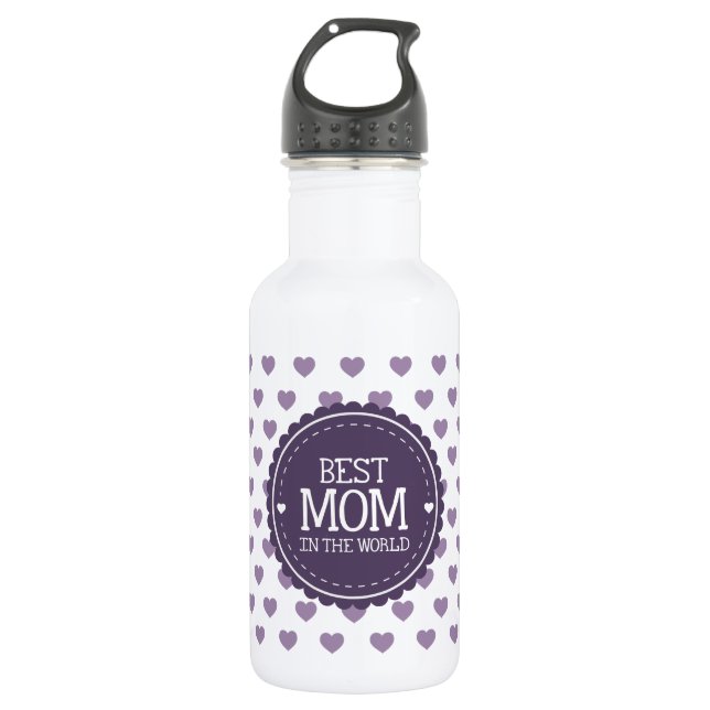 Garrafa A melhor mãe no mundo violeta corações e círculo (Frente)