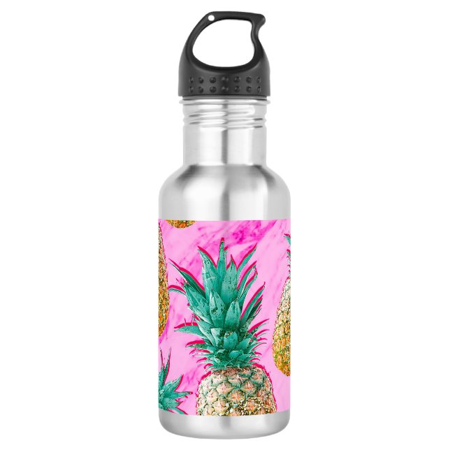 Garrafa Abacaxis Tropicais & Moderno Colorido Rosa Mármore (Frente)