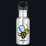 Garrafa Abelha adorável zangão amarelo personalizado<br><div class="desc">Abelha adorável zangão amarelo personalizado Waterbottle. Zangão amarelo e preto com luz - o azul voa flys ao redor na parte dianteira desta garrafa de água dos miúdos. Personalize com nome na pia batismal do preto do divertimento. Abelha e de decoração e de escola do inseto fontes home temáticos.</div>