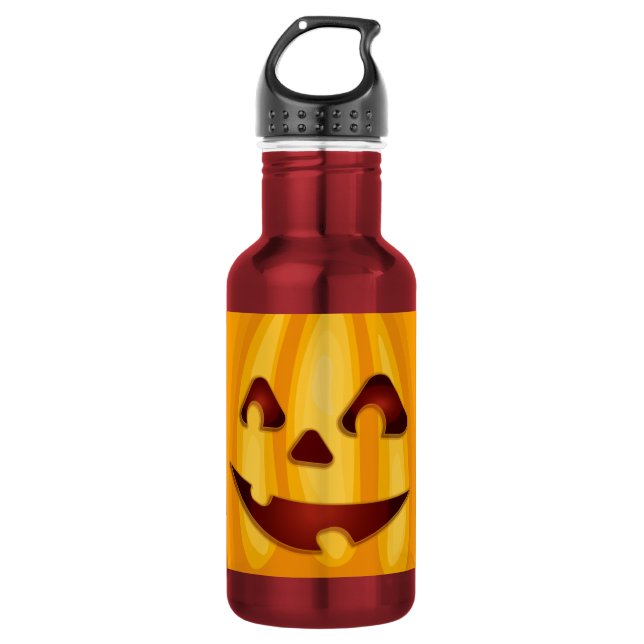 Garrafa Abóbora esculpida sorrindo design de Halloween (Frente)
