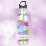 Garrafa Abstrato de Aquarela Personalizar Roxo Verde Azul<br><div class="desc">Você está procurando uma garrafa de água bonito que você possa personalizar? Esta garrafa de água tem bolhas cor-de-rosa,  verdes,  roxas e amarelas. O nome pode ser alterado e personalizado para ajustado das suas necessidades!</div>