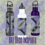 Garrafa Abstrato de Deco de Arte Preta e Verde Roxo<br><div class="desc">Estas belas garrafas de água apresentam na moda Art Deco inspiraram abstratos em tons mutados de roxo,  lilás,  verde-oliva e preto em blocos de cores. Esta garrafa de água é única e elegante com uma sugestão de sentimento industrial,  mas com linhas sensatas. Personalize com Nomes ou seu próprio texto.</div>