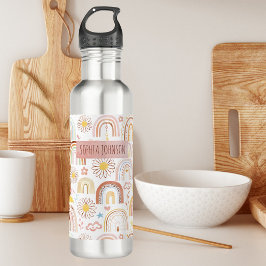 Garrafa Abstrato dos arco-íris e flores margaridas colorid