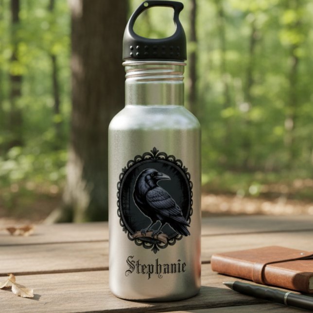 Garrafa Academia Sombria de Corvo Gótico (Personalized Gothic raven water bottle)