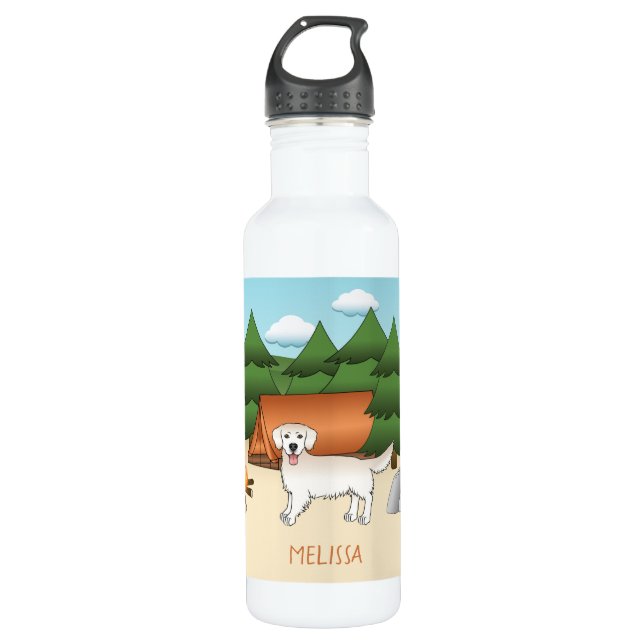 Garrafa Acampamento De Retriever De Ouro Inglês Em Uma Flo (Frente)