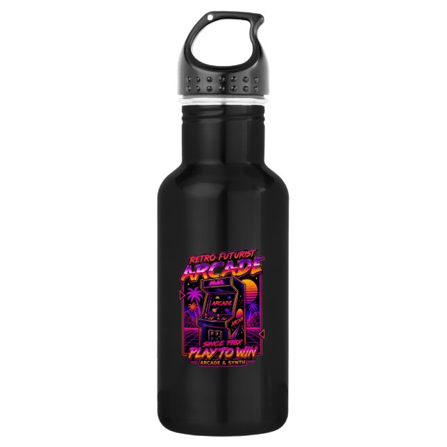 Garrafa Adesivo Neon Synthwave Arcade Retro (Frente)