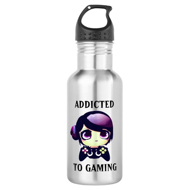 Garrafa Adicta aos Jogos Kawaii Rapariga Jogadora (Frente)