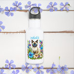 Garrafa Ai Watercolor Personalizado Gato Siamês em Flores<br><div class="desc">Bonito gato siamês com olhos azuis num pedaço de flores azuis e cor-de-rosa,  ai art em estilo aquarela.</div>