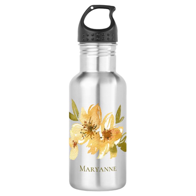 Garrafa Amarelo Floral Girly Personalizado (Frente)