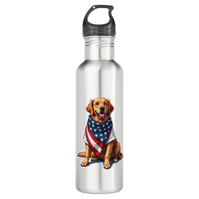 Garrafa American Flag Golden Retriever Engraved Dog Lover  (Frente)