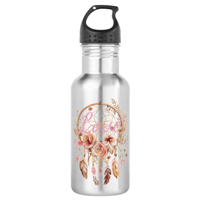 Garrafa Amor Rosa Boho Penas Florais Sonho Catcher (Frente)