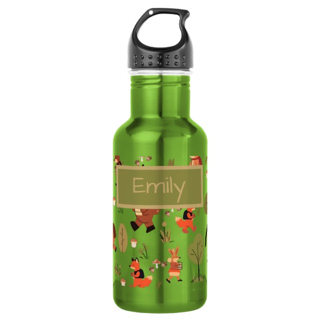 Garrafa Animais Fofos da Floresta com Nome Personalizado p (Frente)
