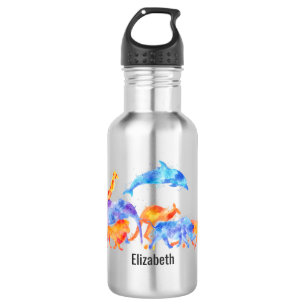 Garrafa Animais Selvagens Com Aquarela Colorida