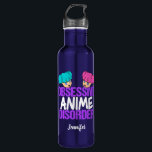Garrafa Anime engraçado bonito obcecado<br><div class="desc">Presente obsessivo da garrafa de água do humor da desordem do Anime que caracteriza duas meninas bonitos do anime com cerceta e cabelo cor-de-rosa sobre o texto obcecado engraçado para um fã do manga que ame a animação japonesa.</div>