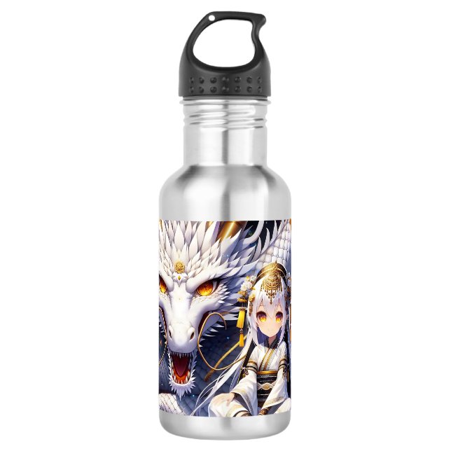Garrafa Anime Girl Warrior e Dragon Ai Art (Frente)