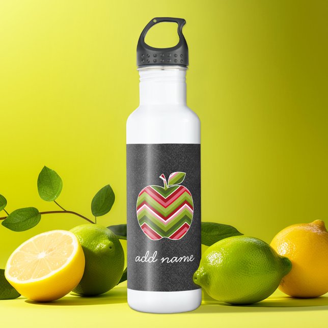Garrafa Apple de Professora Personalizada - Padrão de Chev (Personalized water bottle - apple)