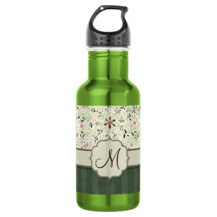 Garrafa Aquarela Caleidoscópio Floral com Monograma