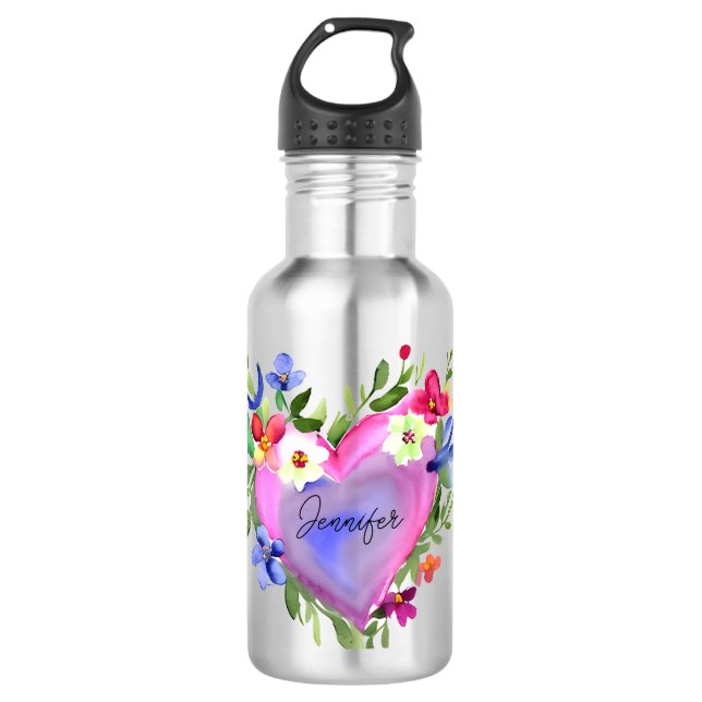 Garrafa Aquarela Floral Personalizada (Frente)