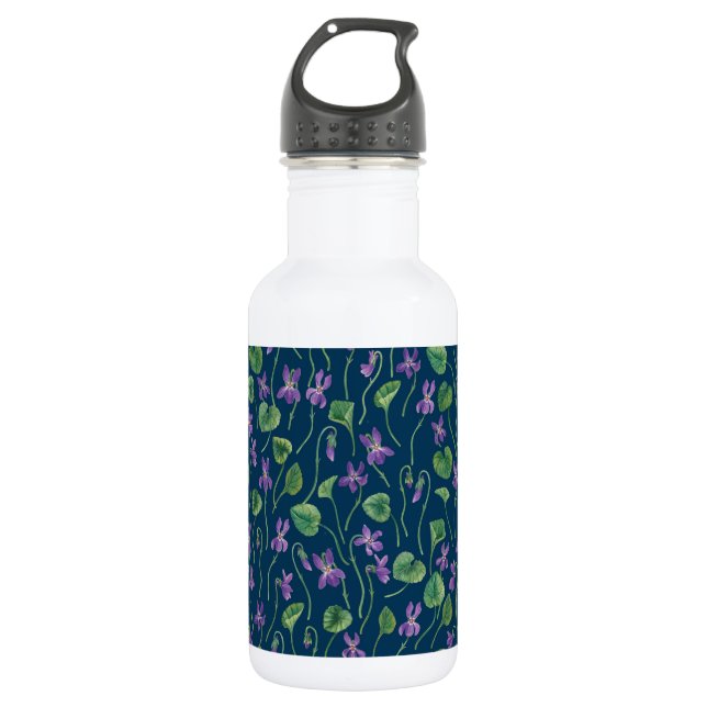 Garrafa Aquarela violetas em azul (Frente)