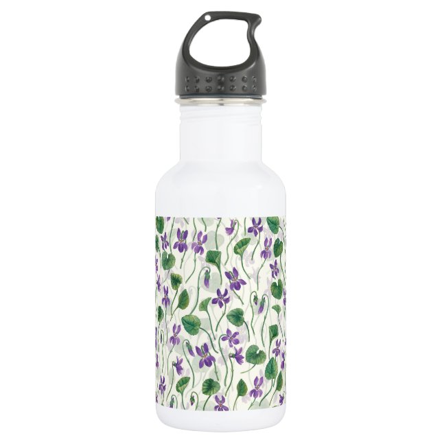Garrafa Aquarela violetas em branco fosco (Frente)