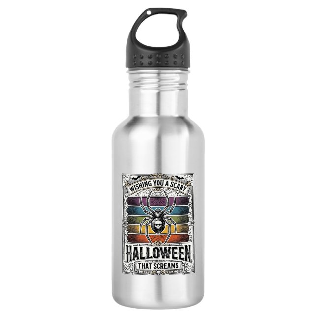 Garrafa Aranha de Halloween Assustadora Gravura Retro Aran (Frente)