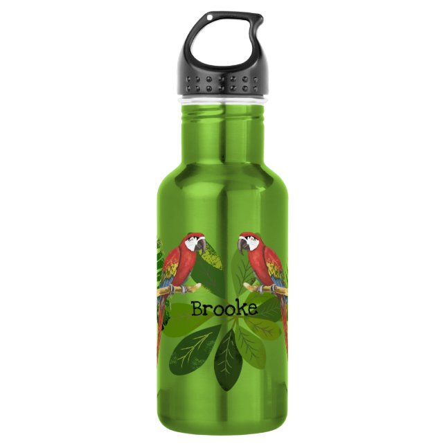 Garrafa Arara e Folhagem Tropical Personalizada (Frente)
