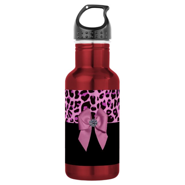 Garrafa Arco rosa com diamante na impressão leopardo (Frente)