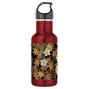 Garrafa Arte Floral Outonal em Preto e Dourado Japonês Vin