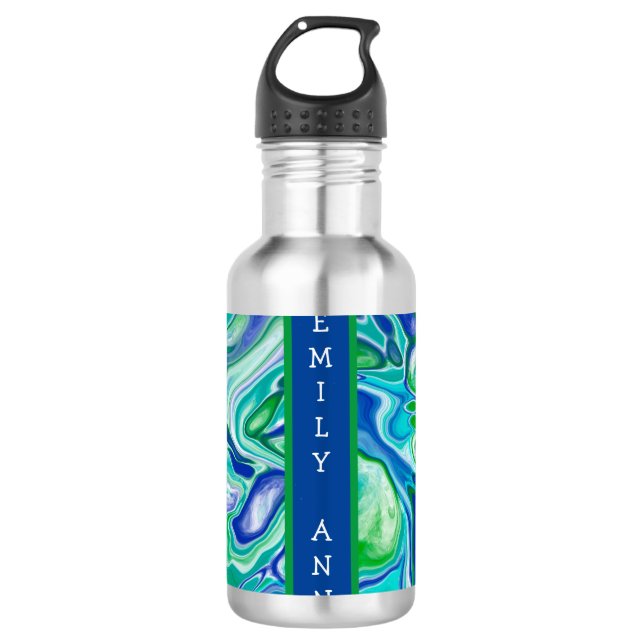 Garrafa Arte Fluida Azul e Verde Marble Personalizada (Frente)
