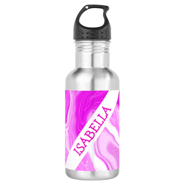 Garrafa Arte Fluida Rosa Personalizada e Maravilha Branco (Frente)