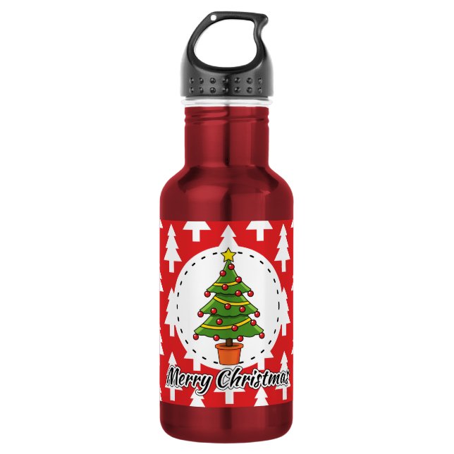 Garrafa Árvore de Natal em Pinos Vermelhos - Feliz Natal (Frente)