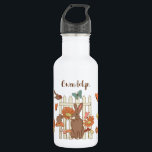 Garrafa Aves e Animais bonito de Cottagecore Personalizado<br><div class="desc">Eles vão adorar o bebendo da água e outras bebidas desta garrafa de água personalizada. Ele apresenta um bonito design com o tema de cottagcore com ilustrações de pássaros,  borboletas,  sapo,  coelho,  rato,  alguns cogumelos e algumas flores com um ponto para adicionar um nome em letras castanhas escuras acima.</div>