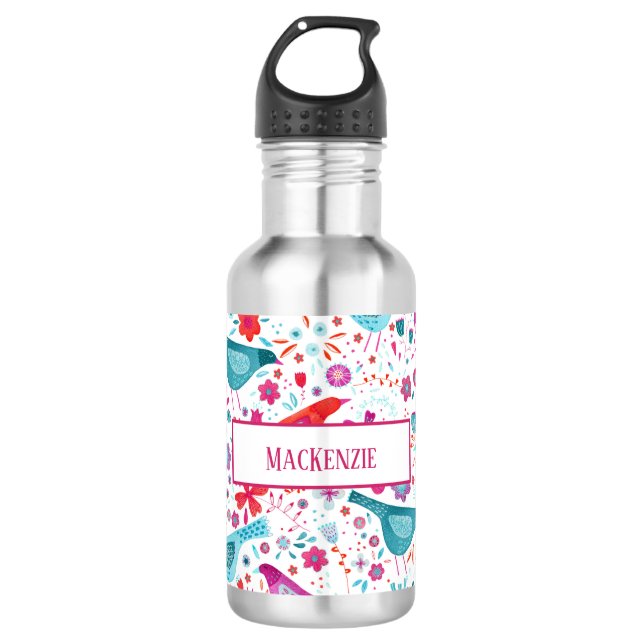 Garrafa Aves e Flores de Aquarelas Personalizadas (Frente)