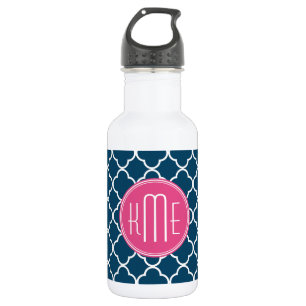 Garrafa Azuis marinhos elegantes Quatrefoil com monograma