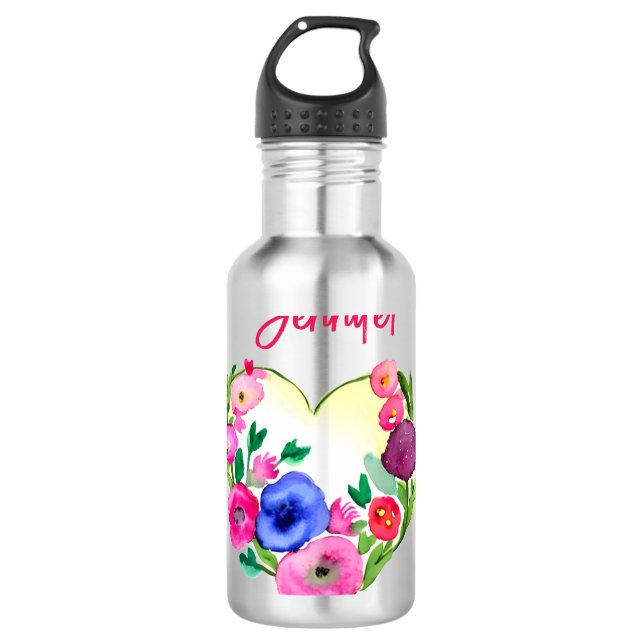 Garrafa Azul-aquarelas Floral Personalizado (Frente)
