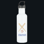 Garrafa azul branco vermelho-baseball personalizado<br><div class="desc">Esta garrafa de água de aço inoxidável personalizada do tema do beisebol fará o presente perfeito para qualquer garoto amante do beisebol.</div>