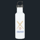Garrafa azul branco vermelho-baseball personalizado<br><div class="desc">Esta garrafa de água de aço inoxidável personalizada do tema do beisebol fará o presente perfeito para qualquer garoto amante do beisebol.</div>