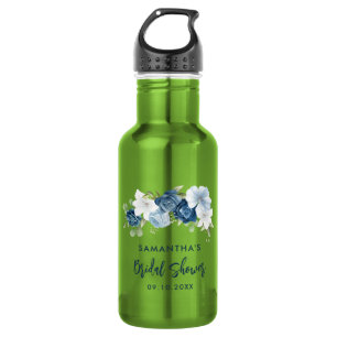 Garrafa Azul Empoeirado Floral Chá de Noiva Personalizado