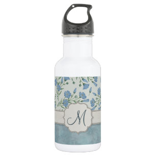 Garrafa Azul Esqueça-Me-Não Floral e Marble com Monograma