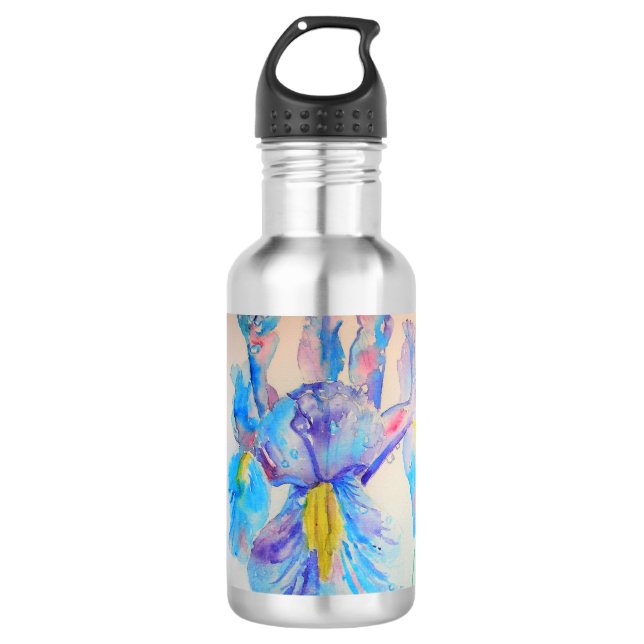Garrafa Azul Iris Art floral Design de Aquarela (Frente)
