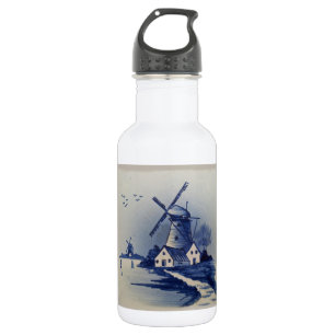 Garrafa Azul Vintage Delft Moinho de Vento Branco