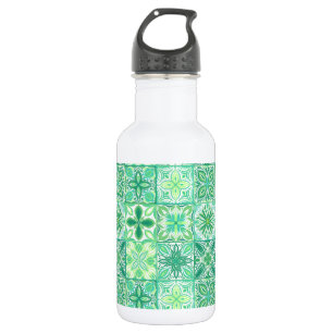 Garrafa azulejos ornamentados em verde e branco