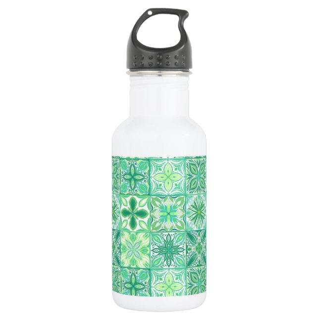 Garrafa azulejos ornamentados em verde e branco (Frente)