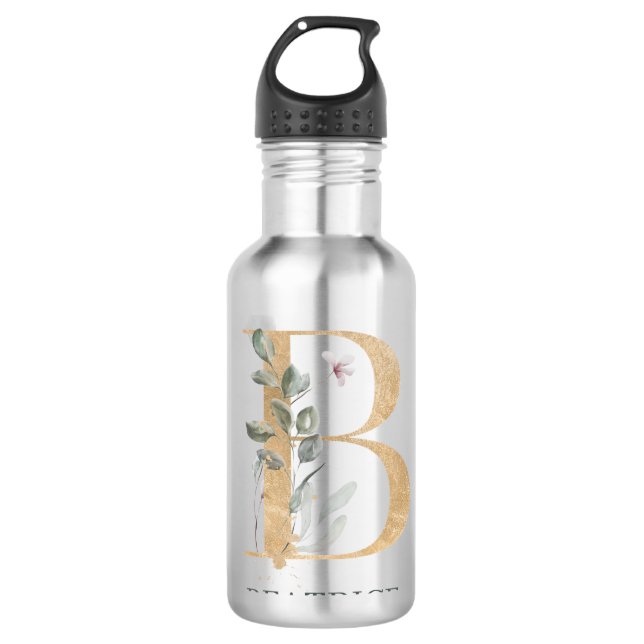 Garrafa B Monograma Floral Personalizado (Frente)