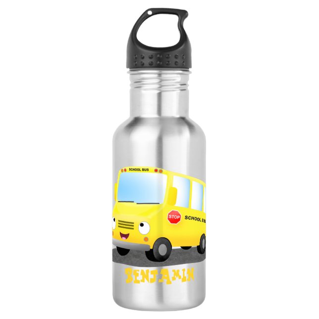 Garrafa Banda branca e feliz de ônibus escolar amarelo (Frente)