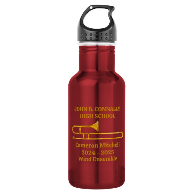 Garrafa Banda de Escola de Trombone Dourado Personalizado (Frente)